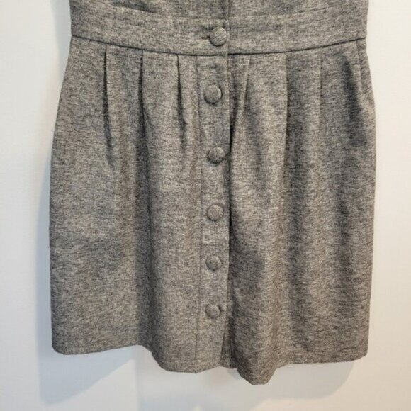 Zara | Button Front V Neck Sleeveless Key Hole Back Tweed Dress Gray - Picture 4 of 8